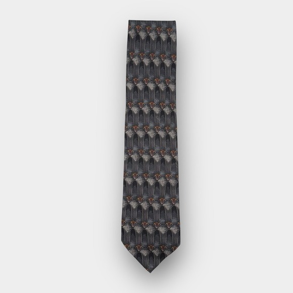 Kolte Italy Handmade Silk Tie Gray Abstract Geometric Pattern 3.75 x 60 Inches - Picture 1 of 6